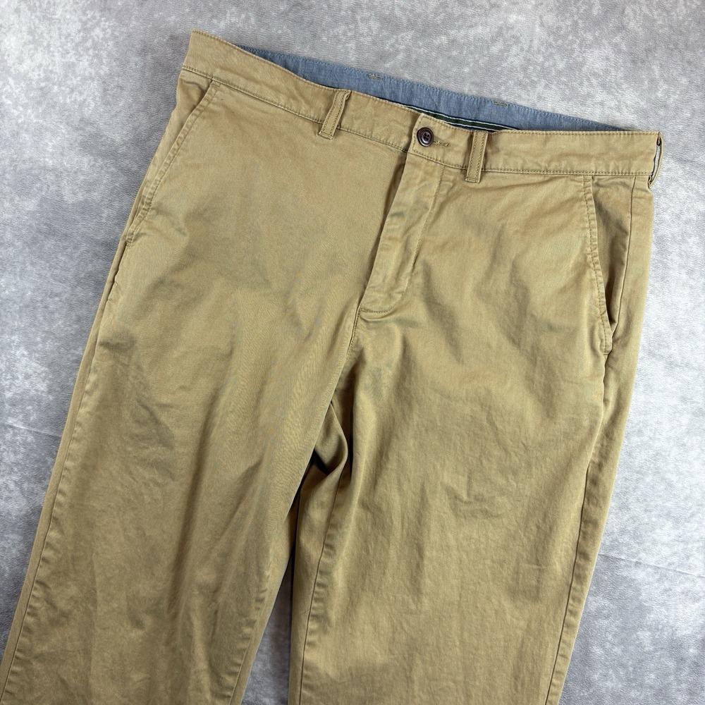 LL Bean Chino Pants Men 35x32 Beige Khaki Elastic Waist Flat Front Comfort Waist